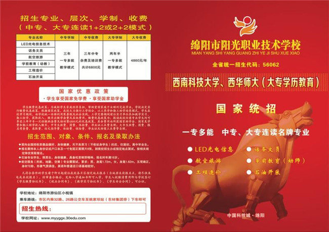 2020年绵阳市阳光职业技术学校招生简介
